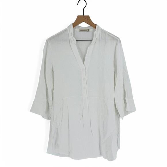 Laura Bianchi Tops - Laura Bianchi White Linen Tunic Top 3/4 Sleeve Made in Italy Blouse Size M